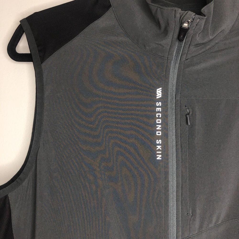 Second Skin Men's Large Gray Full‎ Zip Mock Neck Lightweight Activewear Vest